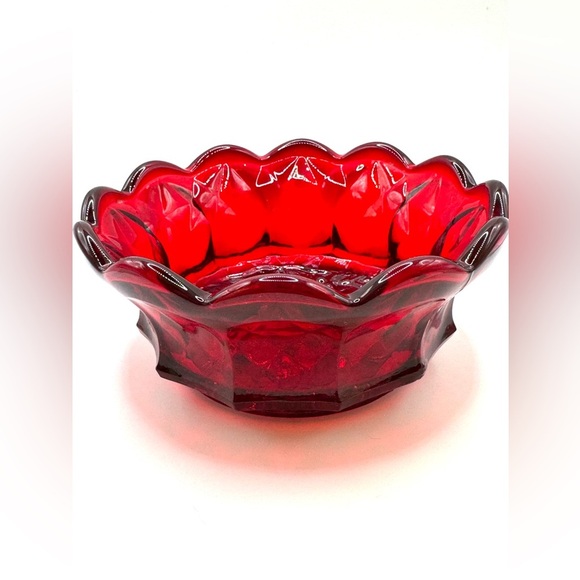 Fenton Red Glass Bowl with Grape Design - Picture 2 of 8
